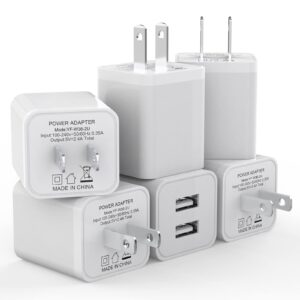 6pack usb wall charger, igenjun 2.4a phone charger dual usb port cube power plug adapter fast wall charger block compatible with iphone 16/16 pro/15/15 pro, samsung galaxy, pixel, lg, android-white