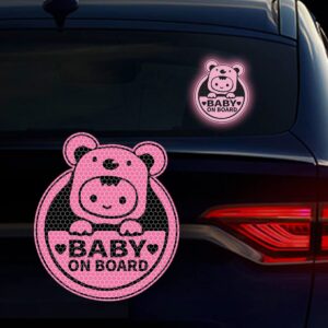 baby on board stickers for cars, 2 pcs nouiroy cute baby super strong reflective koala baby in car decals and stickers baby caution bumper safety warning sign waterproof vinyl sticker (pink)