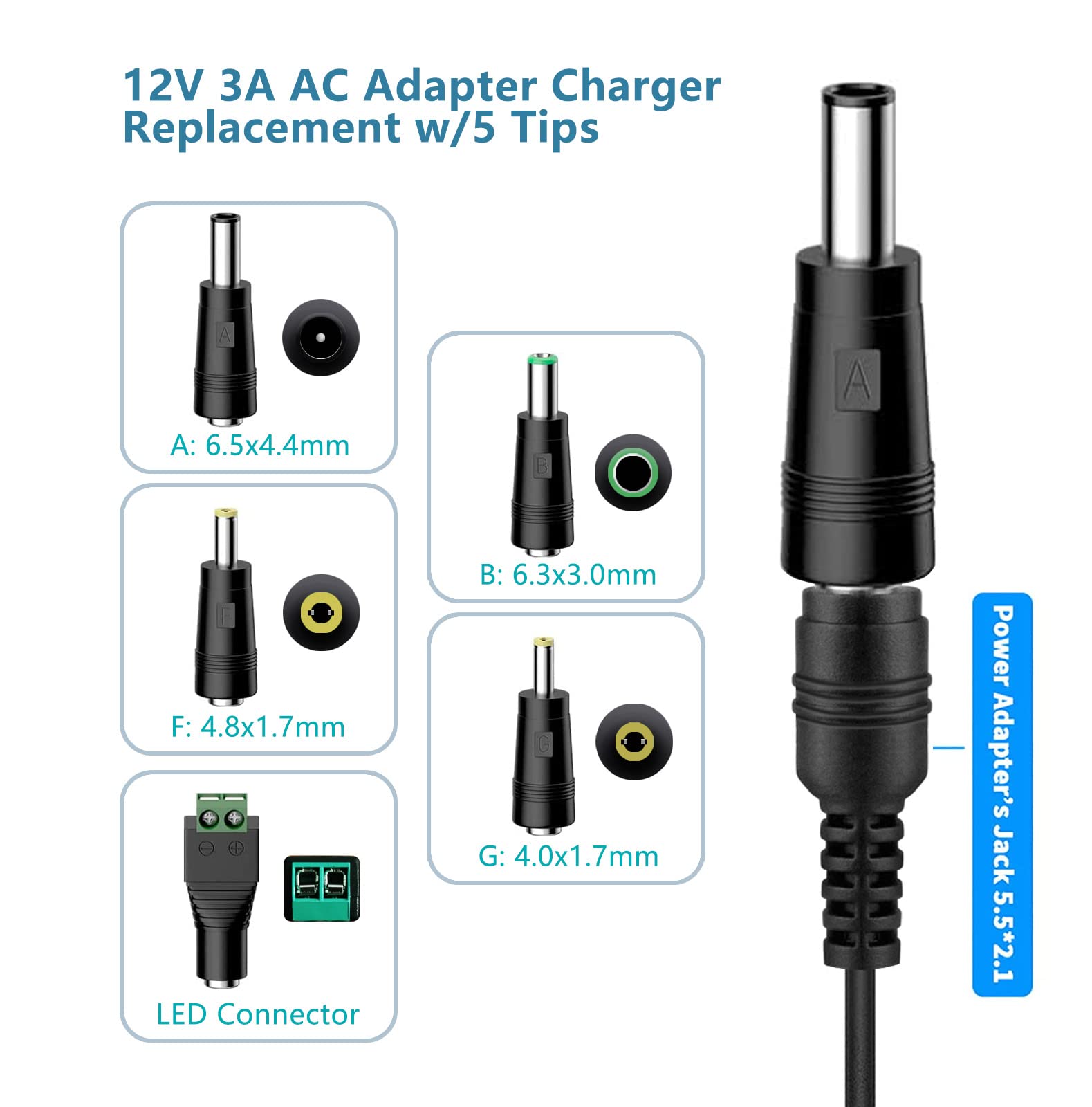 12V 3A Adapter Power Supply Cord Fit for DOSS SoundBox XL, Braven BRV-X BRVX BRVXGWB BRVXBBB 805 1100 BRV-HD Bluetooth Speaker, Bose Companion 2 Series II III 2 3 PC Speakers Replacement Charger Cable