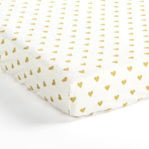 lush decor baby boho metallic hearts allover hearts soft & plush fitted crib sheet, 52"x 28" x 9", white & gold