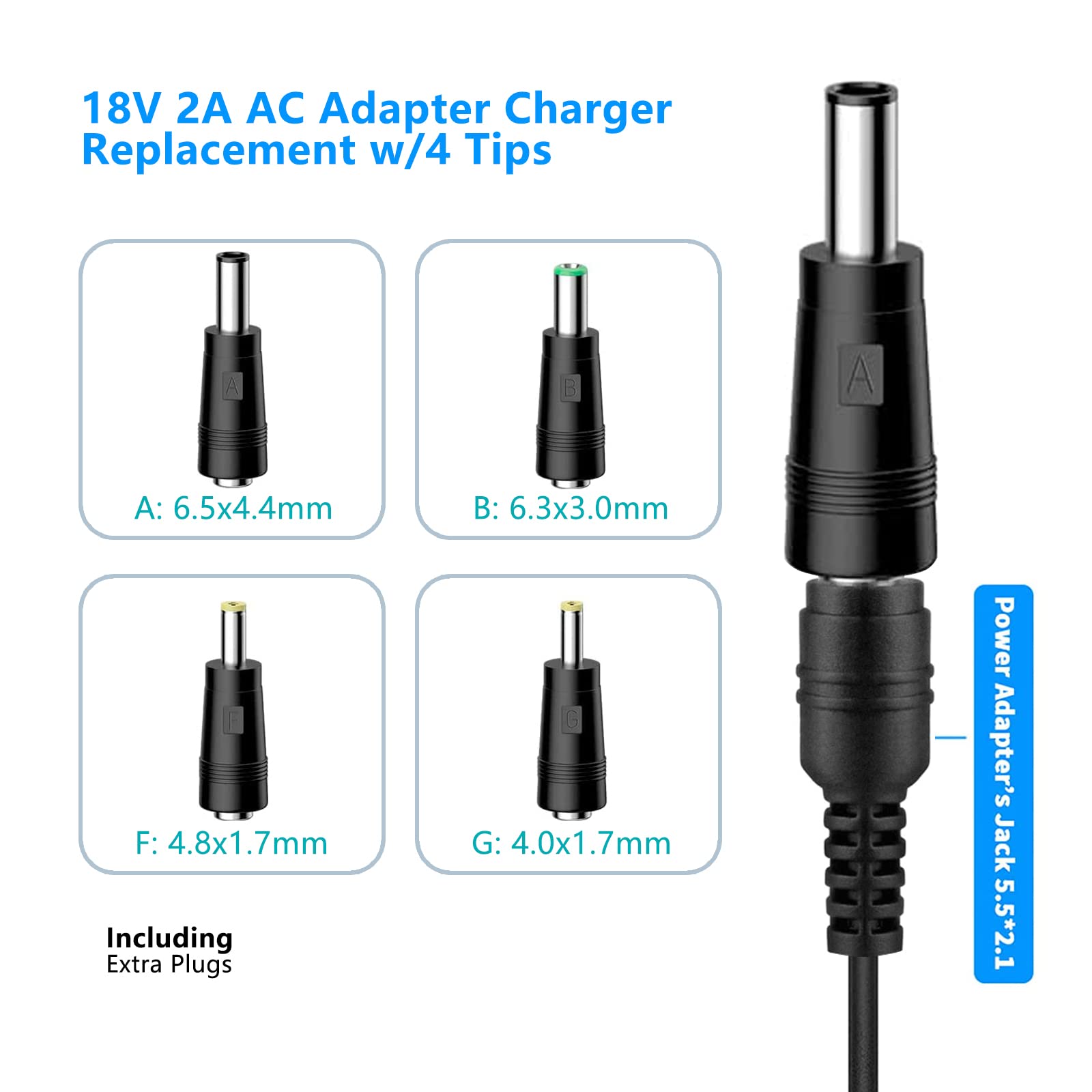 18V DC Adapter Charger Compatible for Altec Lansing mix 2.0 Rockbox XL IMW999, Altec Lansing IMW889 Bluetooth Speakers, Brookstone Big Blue Studio Speaker 18V 2A AC Power Supply Charging Cable Cord