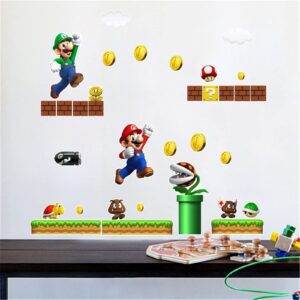 HEROPAR Mario Wall Stickers Cartoon Peel and Stick Game Wall Decals Removable for Boys Girls Kids Room Nursery Wall Mural Decor