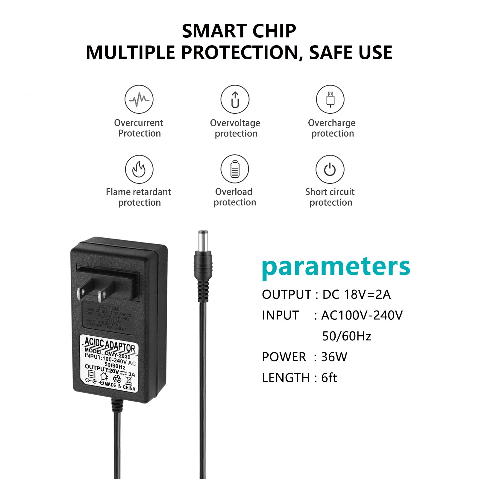 18V DC Adapter Charger Compatible for Altec Lansing mix 2.0 Rockbox XL IMW999, Altec Lansing IMW889 Bluetooth Speakers, Brookstone Big Blue Studio Speaker 18V 2A AC Power Supply Charging Cable Cord