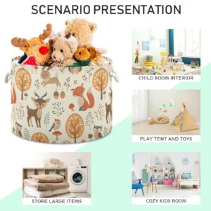 ALAZA Large Round Storage Basket,Autumn Forest Jungle Animal Fox Deer Rabbit Toy Basket Nursery Bins & Boxes Laundry Hamper for Bathroom/Bedroom/Home Decor