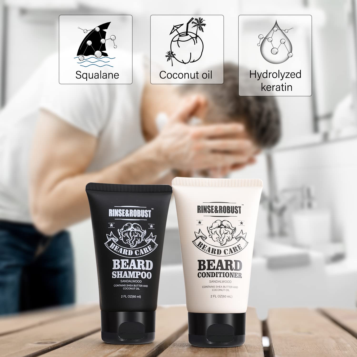 Rinse & Robust Beard Kit Beard Care Grooming for Men Beard Travel Set Christmas Gift Travelling Bag for Men