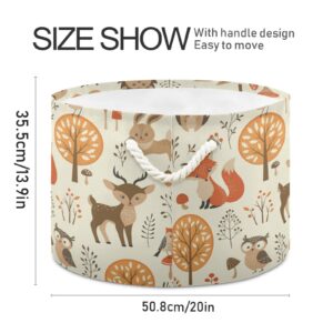 ALAZA Large Round Storage Basket,Autumn Forest Jungle Animal Fox Deer Rabbit Toy Basket Nursery Bins & Boxes Laundry Hamper for Bathroom/Bedroom/Home Decor