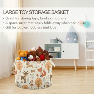 ALAZA Large Round Storage Basket,Autumn Forest Jungle Animal Fox Deer Rabbit Toy Basket Nursery Bins & Boxes Laundry Hamper for Bathroom/Bedroom/Home Decor