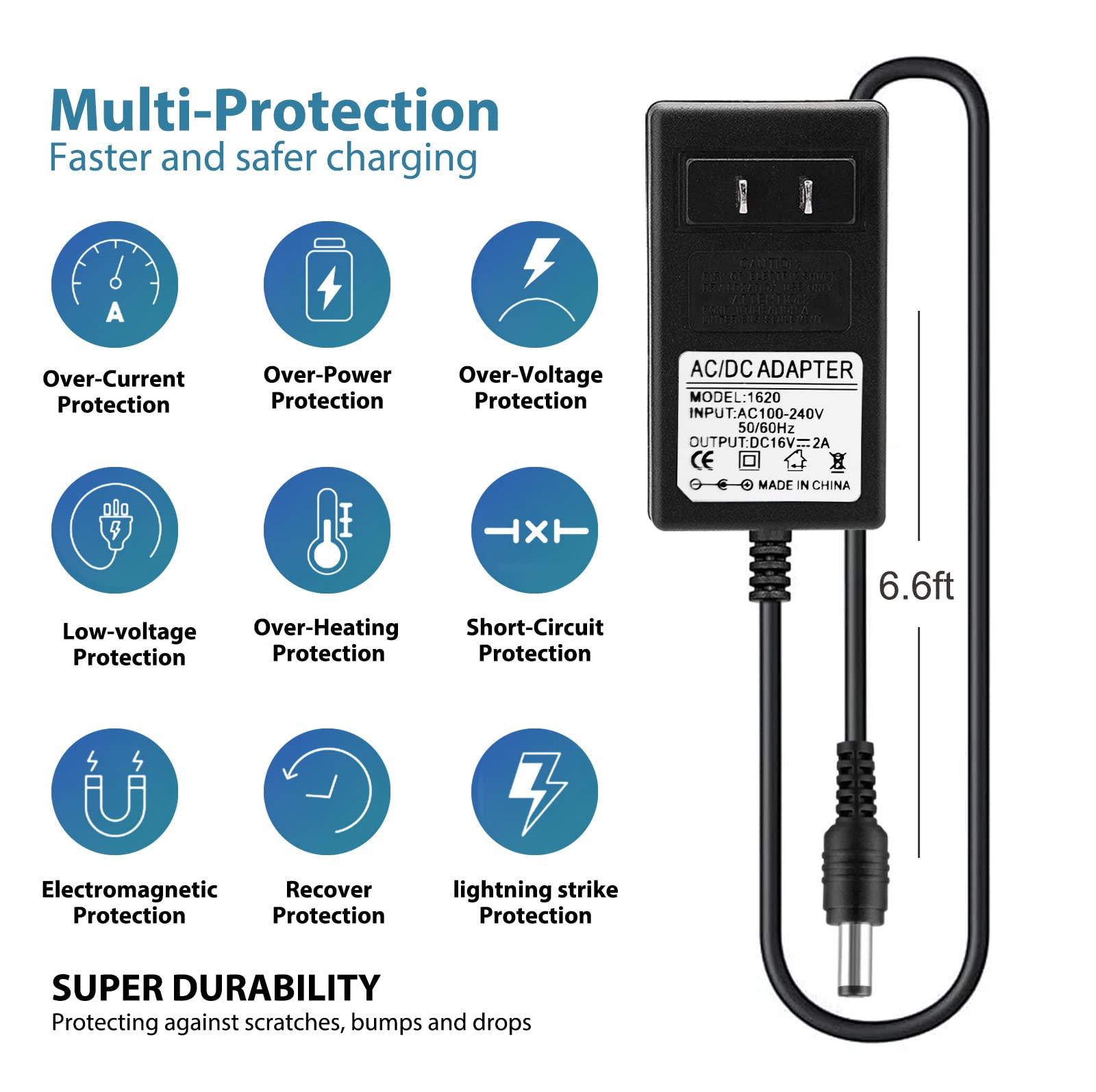 16V 2A AC DC Power Supply Adapter Charger Compatible for Altec Lansing IMW888 IMW888s IMW645 IMW778 IMT804N Big Super LifeJacket Wireless Waterproof Bluetooth Speaker Power Cord Supply