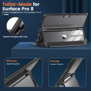 INFILAND Microsoft Surface Pro 8 Case and Cover, [Military-Grade Drop Protection] [High Clearity Case + Leather Cover] Designed for Surface Pro 8 13" 2021 Tablet, Work with Type Cover Keyboard, Black