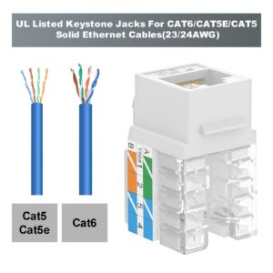 VCELINK RJ45 Cat6 Keystone Jacks UL-Listed Slim Profile, 10-Pack Ethernet Punch Down Keystone UTP, 90-Degree Modular Keystone Connector Adapter, White