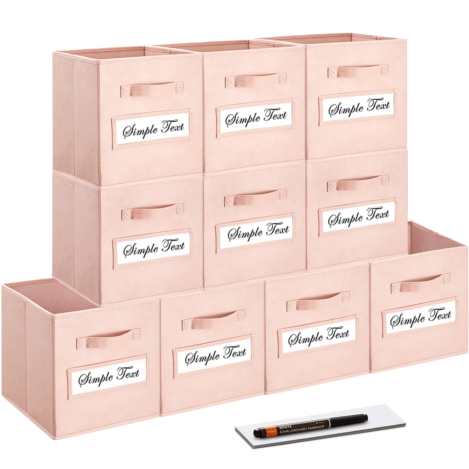 artsdi Set of 10,Foldable Cube Storage Bins with 10 Labels Window Cards & a Pen,Baskets Containers for Shelves,Closet Organizers Box for Home & Office,Pink