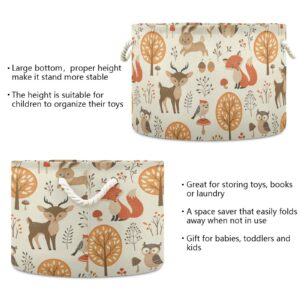 ALAZA Large Round Storage Basket,Autumn Forest Jungle Animal Fox Deer Rabbit Toy Basket Nursery Bins & Boxes Laundry Hamper for Bathroom/Bedroom/Home Decor