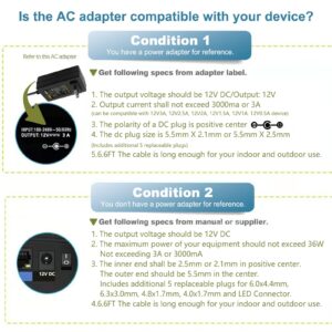 12V 3A Adapter Power Supply Cord Fit for DOSS SoundBox XL, Braven BRV-X BRVX BRVXGWB BRVXBBB 805 1100 BRV-HD Bluetooth Speaker, Bose Companion 2 Series II III 2 3 PC Speakers Replacement Charger Cable