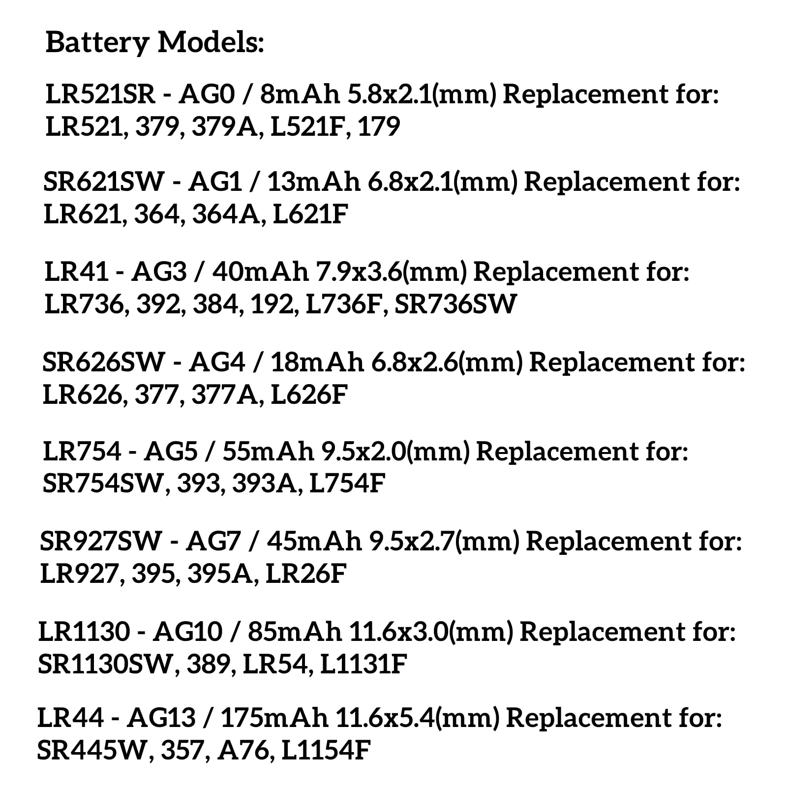 Siiboat Watch Batteries 80PCS - AG0, AG1, AG3, AG4, AG5, AG7, AG10, AG13, 1.5V Alkaline LR41 LR44 Assorted Button Coin Cell Batteries