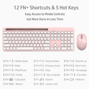 LeadsaiL Wireless Keyboard and Mouse Combo, Full-Sized Ergonomic Computer Keyboard with Phone Tablet Holder, 2.4GHz Silent Cordless Keyboard Mouse Set for Windows Laptop, PC, Desktop - Pink