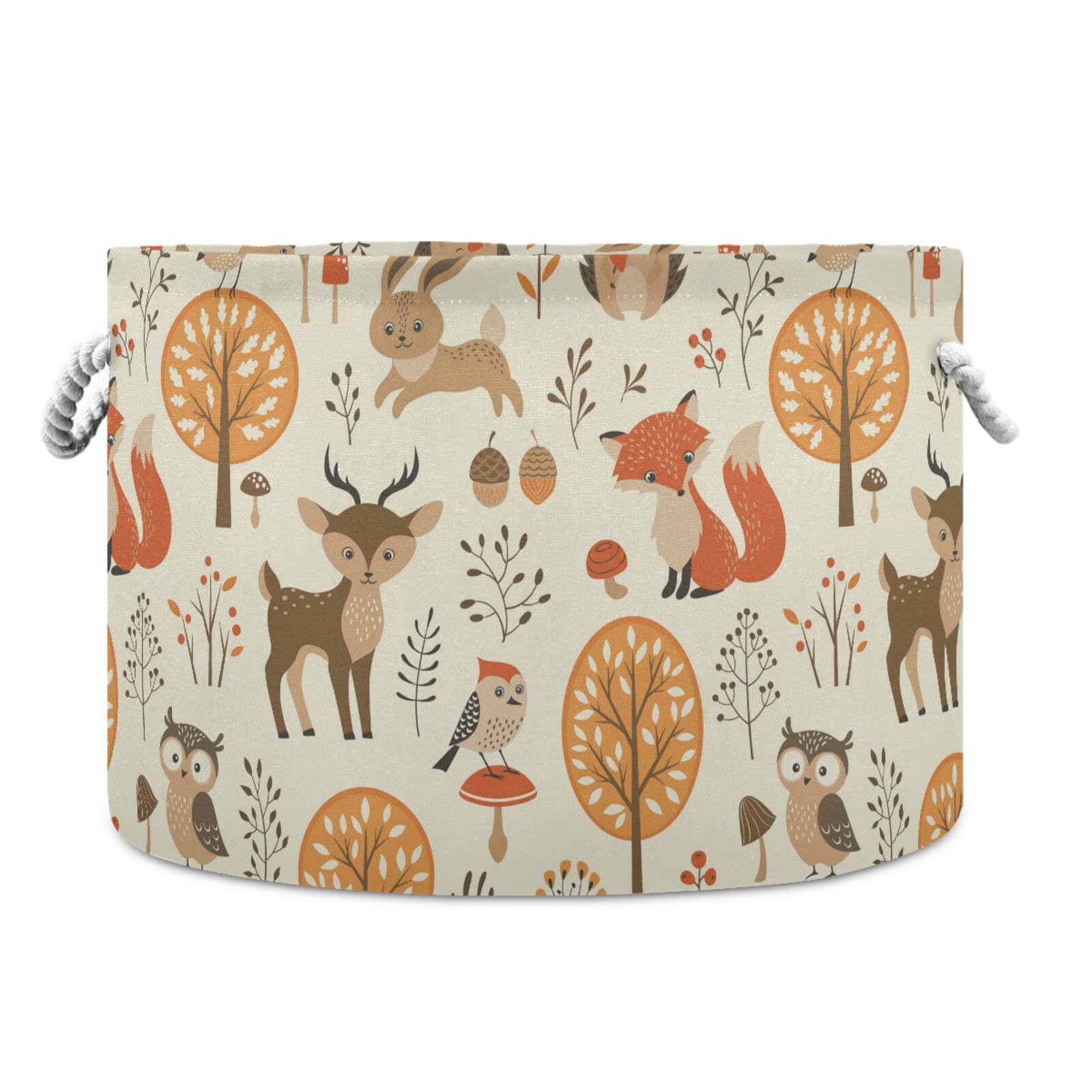 ALAZA Large Round Storage Basket,Autumn Forest Jungle Animal Fox Deer Rabbit Toy Basket Nursery Bins & Boxes Laundry Hamper for Bathroom/Bedroom/Home Decor