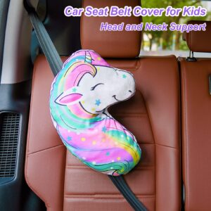 FIODAY Seat Belt Cover Pad for Kids Unicorn Seatbelt Pillow Soft Seat Belt Cover Car Pillow Toddler Travel Seat Strap Pad Neck Support for Girls Boys, Rainbow