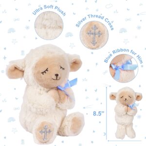 MyMateZoe Baptism Gifts for Boys, Great Christening, Dedication and Baptism Gift Set for Boys and Newborn Baby, Includes 7" Praying Lamb Plush Toy and Let Us Pray Baby Book in Keepsake Gift Box