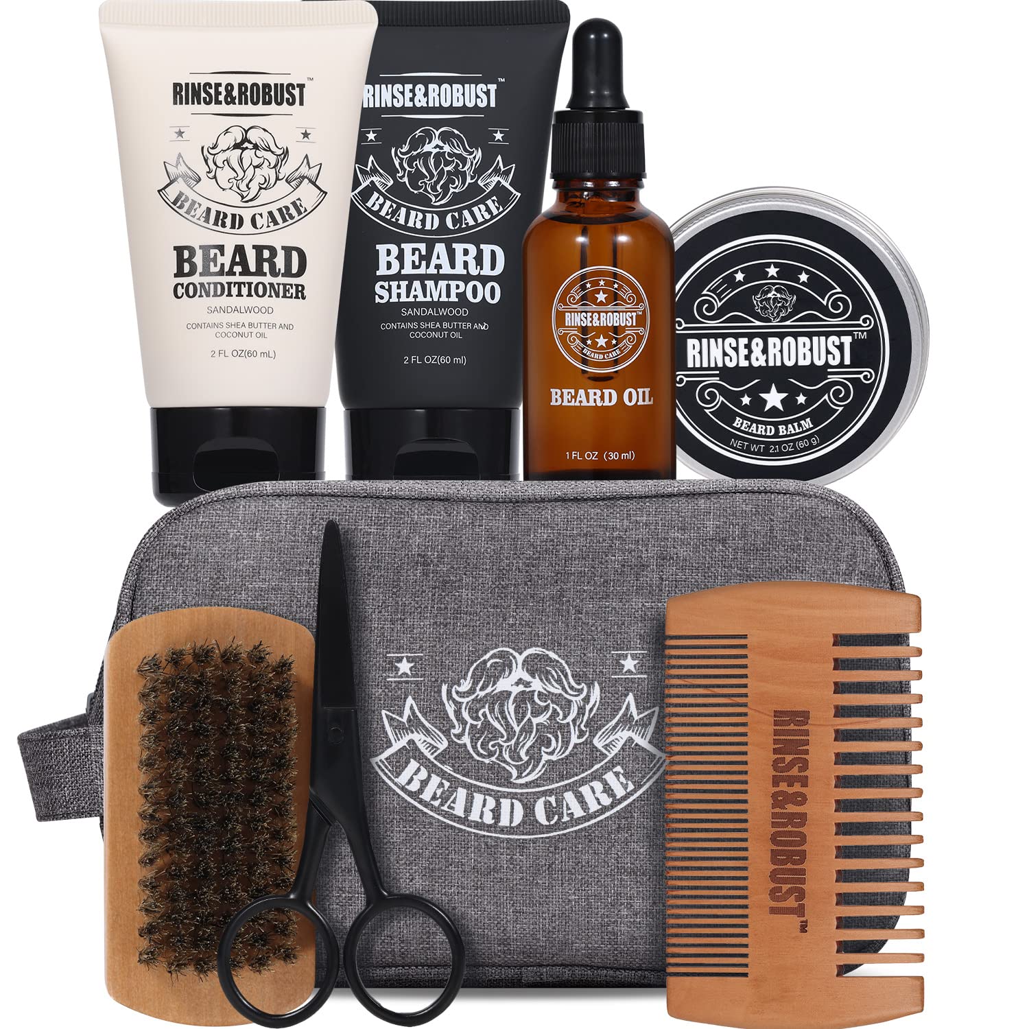 Rinse & Robust Beard Kit Beard Care Grooming for Men Beard Travel Set Christmas Gift Travelling Bag for Men