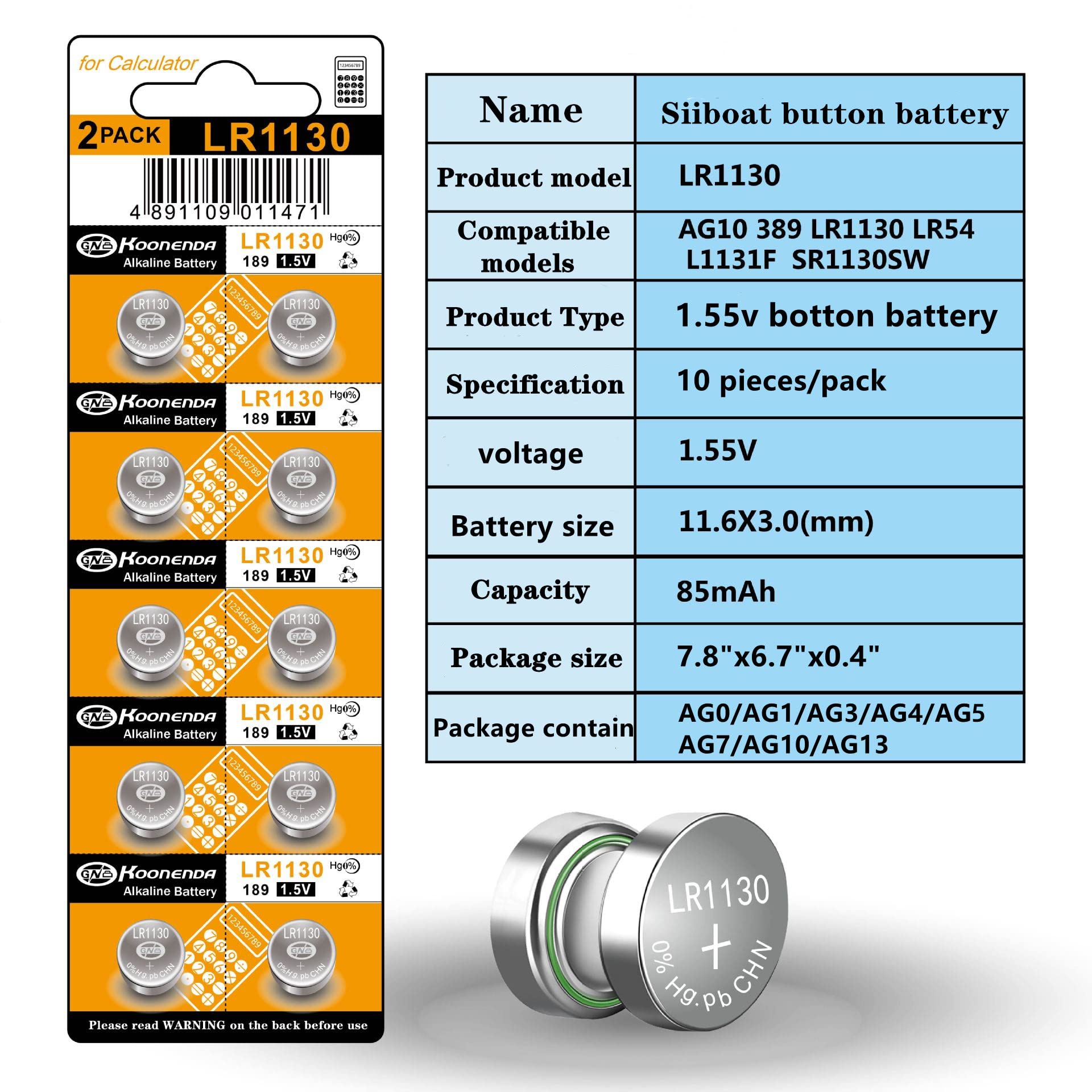 Siiboat Watch Batteries 80PCS - AG0, AG1, AG3, AG4, AG5, AG7, AG10, AG13, 1.5V Alkaline LR41 LR44 Assorted Button Coin Cell Batteries