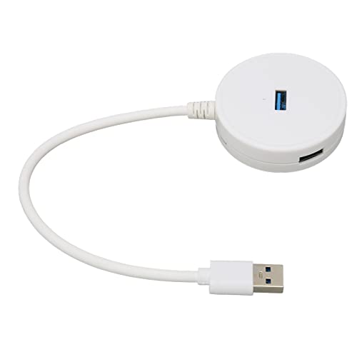 USB 3.0 Hub, 4 Port Hub 5Gbps Transmission White Plug and Play for Windows for OS X for Linux