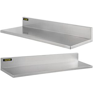 vevor stainless steel wall shelf, 8.6'' x 24'', 44 lbs load heavy duty commercial wall mount shelving w/backsplash for restaurant, home, kitchen, hotel, laundry room, bar (2 packs)