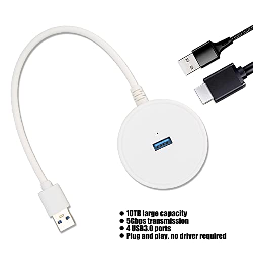 USB 3.0 Hub, 4 Port Hub 5Gbps Transmission White Plug and Play for Windows for OS X for Linux