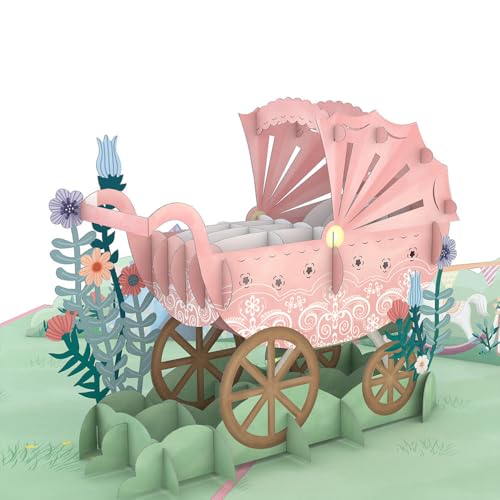 Lovepop Pink Baby Carriage 3-D Pop-Up Greeting Card