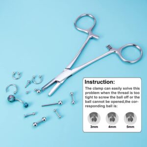 JIESIBAO Piercing Ball Removal Tool,5mm Jaw Stainless Steel Piercing Holding Tools Ball Unscrew and Screw Dermal Anchor Forceps for Dermal Tops Pliers for Nose Septum Labret Earrings Piercing