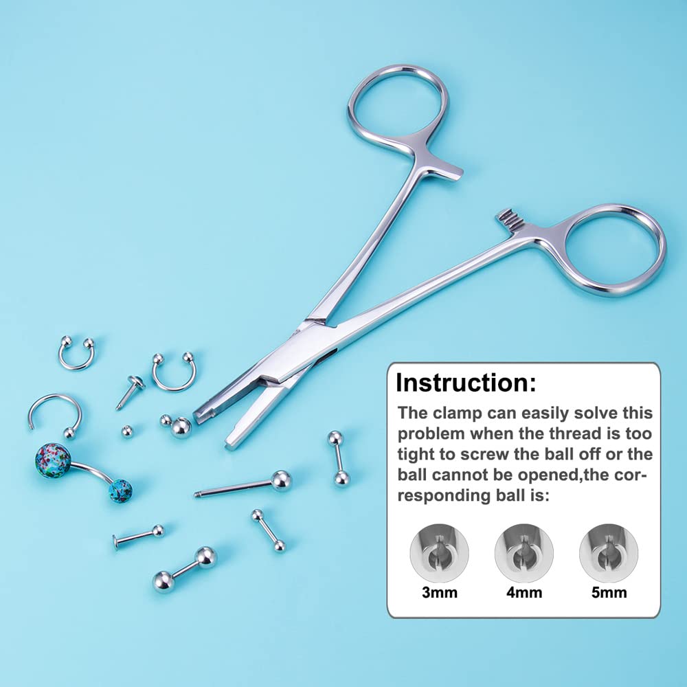 JIESIBAO Piercing Ball Removal Tool,5mm Jaw Stainless Steel Piercing Holding Tools Ball Unscrew and Screw Dermal Anchor Forceps for Dermal Tops Pliers for Nose Septum Labret Earrings Piercing