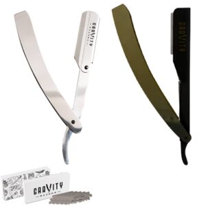 professional straight razor bundle - stainless steel straight razor kit with 20 gravity premium blades (kingsman, chicago)