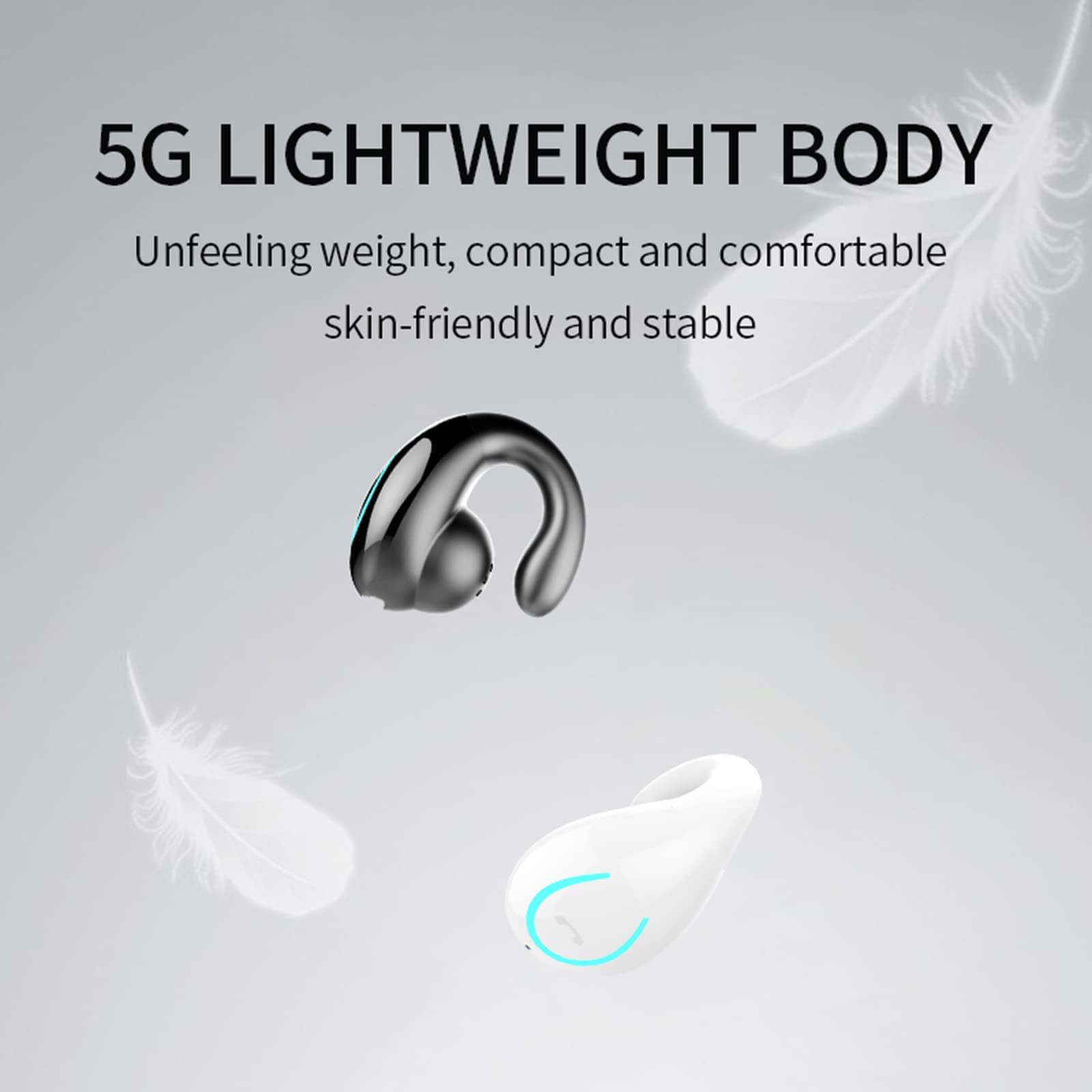 Open Ear Headphones Wireless Earbuds Bluetooth Sport Headset Single Mini Earpiece Tiny Ear Buds Discreet Microphone Waterproof Lightweight Long Battery Life for Running Workout Android iOS Grey