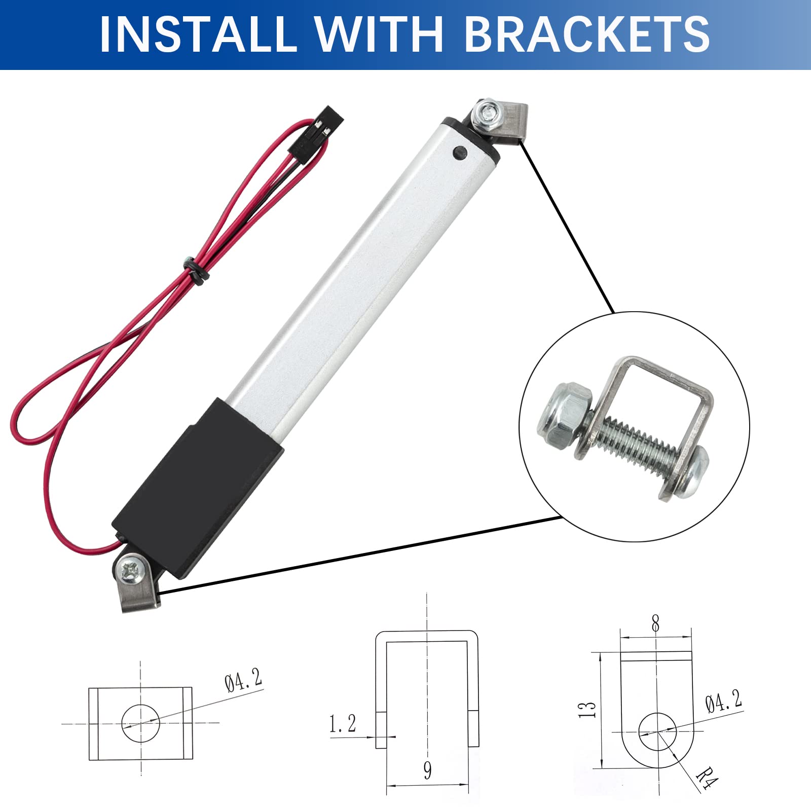 JQDML 1.2 Inch 1.2" Stroke Mini Linear Actuator 12V 32N/7.2lbs Electric Micro Linear Actuator Speed 1.2"/sec with Mounting Brackets,for Robotics,Home Automation