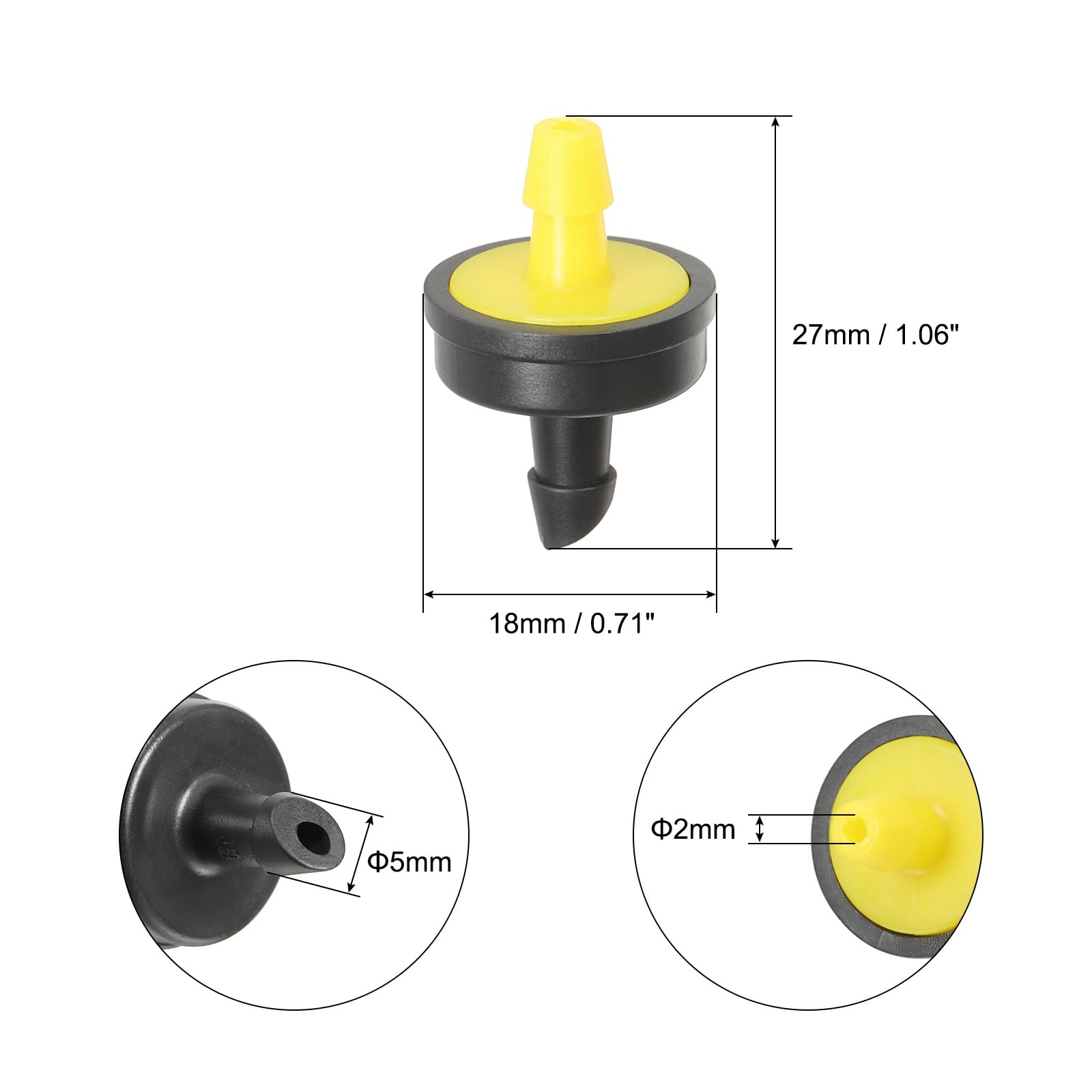 M METERXITY 50 Pack Pressure Compensating Dripper - Garden Irrigation, Maintain Constant Flow & Drip Emitter, Apply to Outdoor Garden Lawn (5 Gallon Per Hour, Black Yellow)