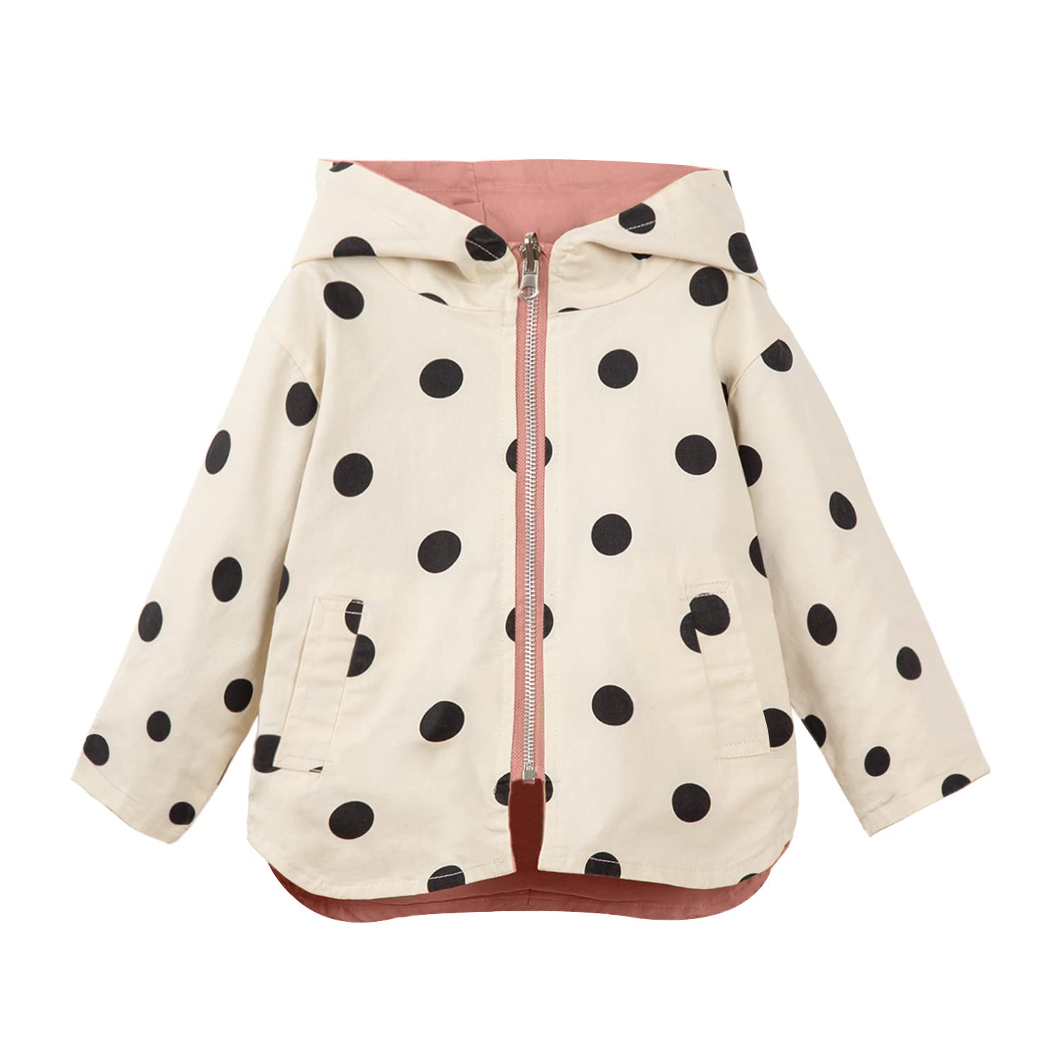 Mud Kingdom Baby Girls Reversable Jacket with Hood Cute Dots Outerwear Pink 12-18 Months