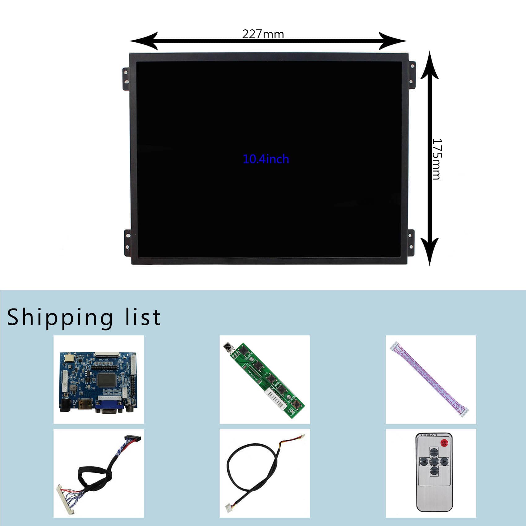 FanyiTek 10.4 inch 1024x768 4:3 600nit IPS LCD Screen and HD-MI VGA LVDs Controller Board,for Video Games,with Location Holes