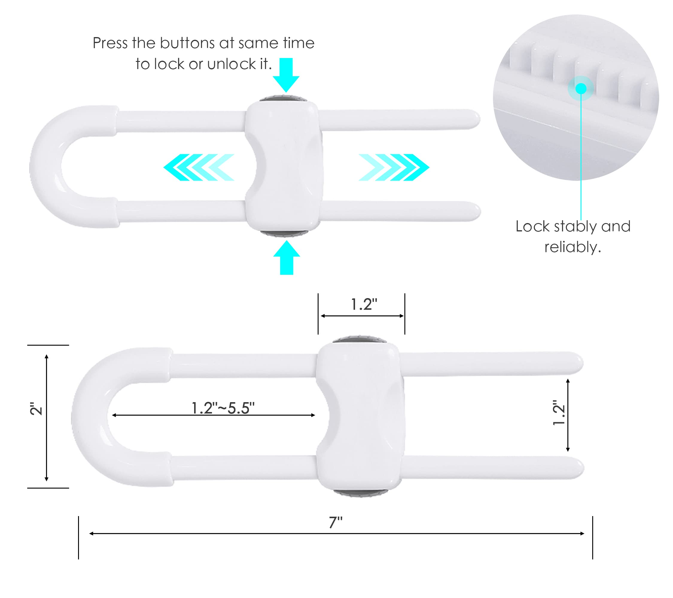 MYBOLE 12 Packs Sliding Cabinet Locks, U-Shaped Baby Proofing Cabinet Locks for Knob Handle on Kitchen Storage Door Cupboard Closet Dresser, Adjustable Toilets Seat Latches Set of 6 each - No Drilling