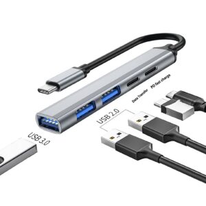 Zingther 5 in 1 USB C Data and Charging Hub, Type C Splitter to USB C, USB 3.0 OTG Adapter and 65W PD Charging, Compatible with MacBook Air, Surface Pro, Chromebook and External SSD