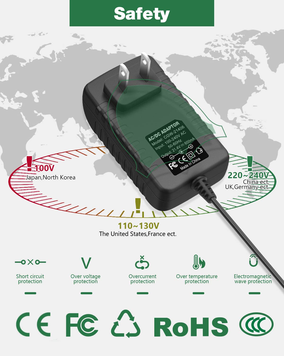 Power Cord Replacement Bissell SpinWave 2315 Charger for 23159 2315A 23158 23157 2307 SpinWave Cordless Hard Floor Mop 1614563 1611574 Charger, JOVNO 21.4V 600mA Adapter, 6.6ft Extra Long Power Cord