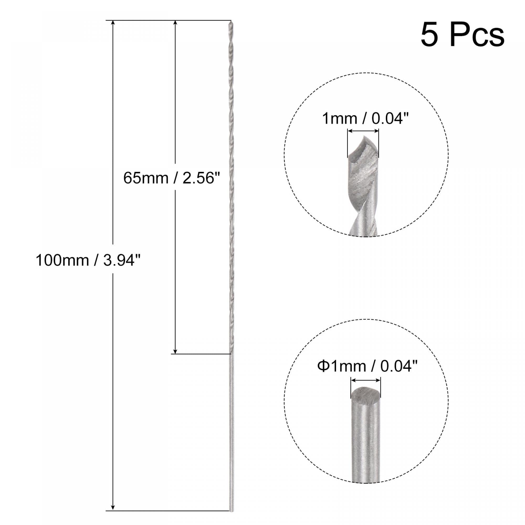 uxcell 5 Pcs 1mm Mini Micro Twist Drill Bits, High-Speed Steel Straight Shank Extra Long Drill Bit 100mm for Aluminum Alloy