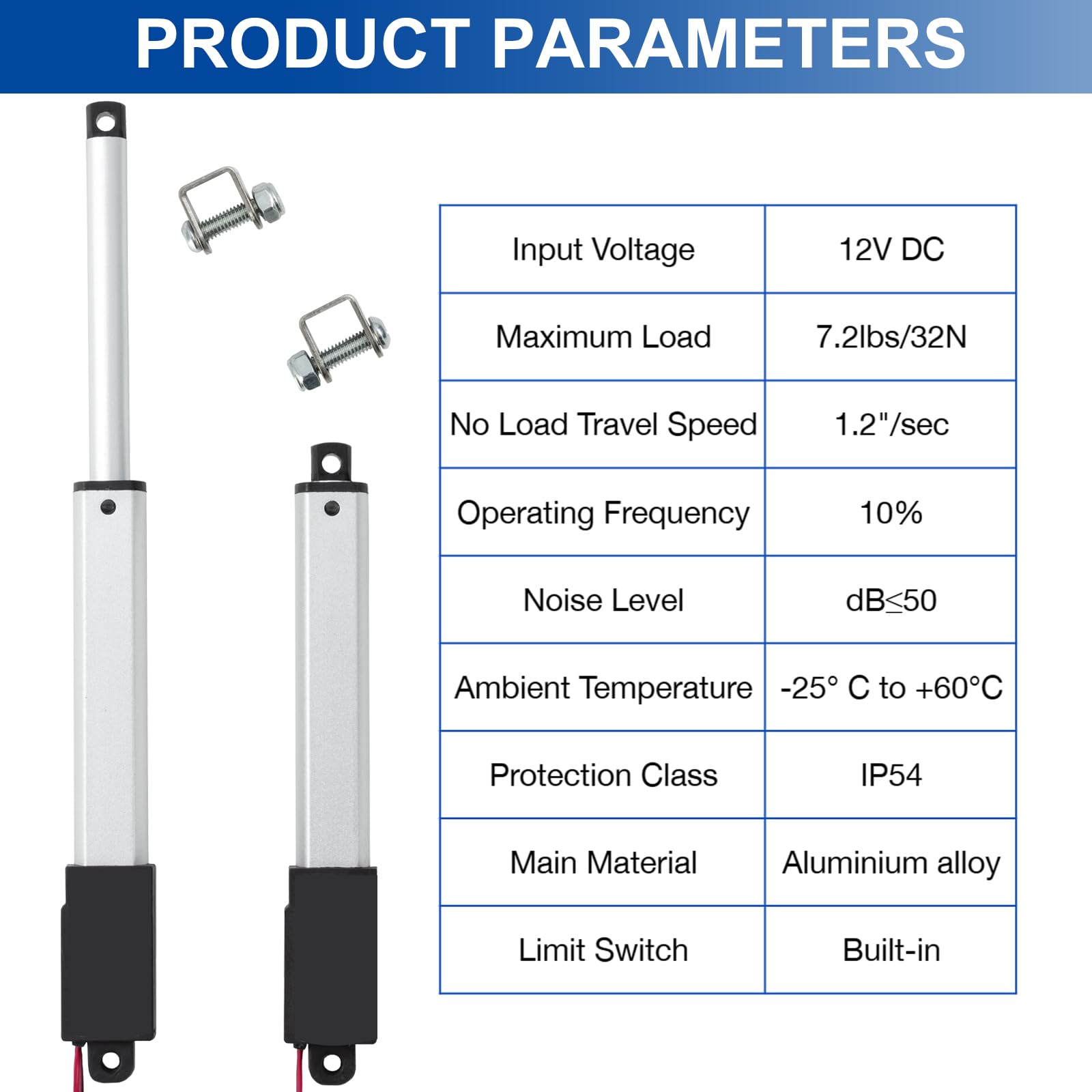 JQDML 1.2 Inch 1.2" Stroke Mini Linear Actuator 12V 32N/7.2lbs Electric Micro Linear Actuator Speed 1.2"/sec with Mounting Brackets,for Robotics,Home Automation