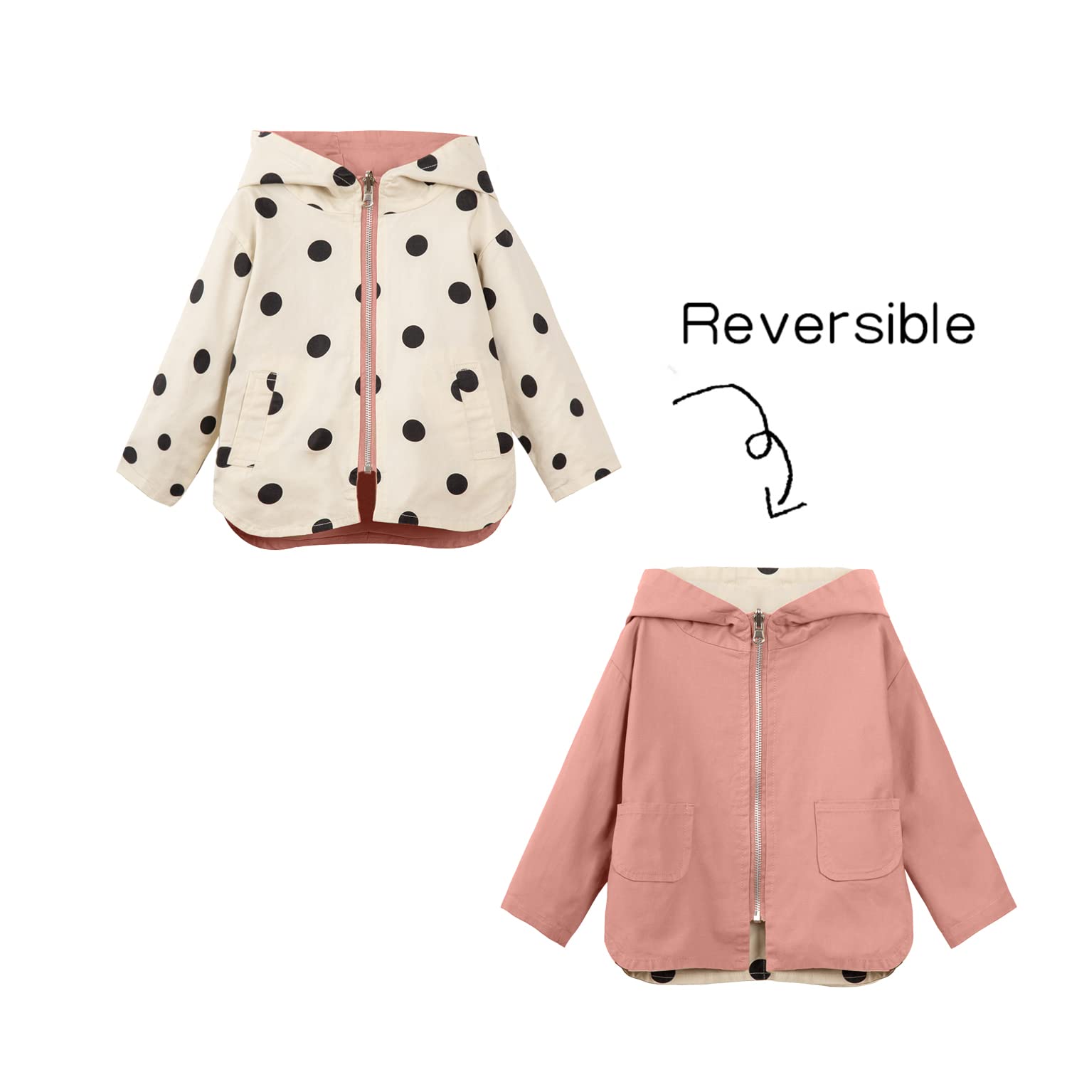 Mud Kingdom Baby Girls Reversable Jacket with Hood Cute Dots Outerwear Pink 12-18 Months