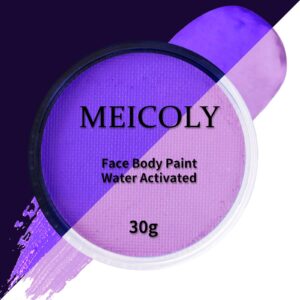 meicoly neon purple face paint,water activated face paint,glow in the dark full body paint,washable non-toxic fluorescent single color body paint,1.05oz,neon pastel purple/uv light purple