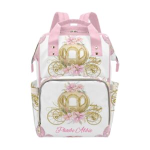 pink gold car floral personalized diaper backpack with name,custom travel daypack for nappy mommy nursing baby bag one size