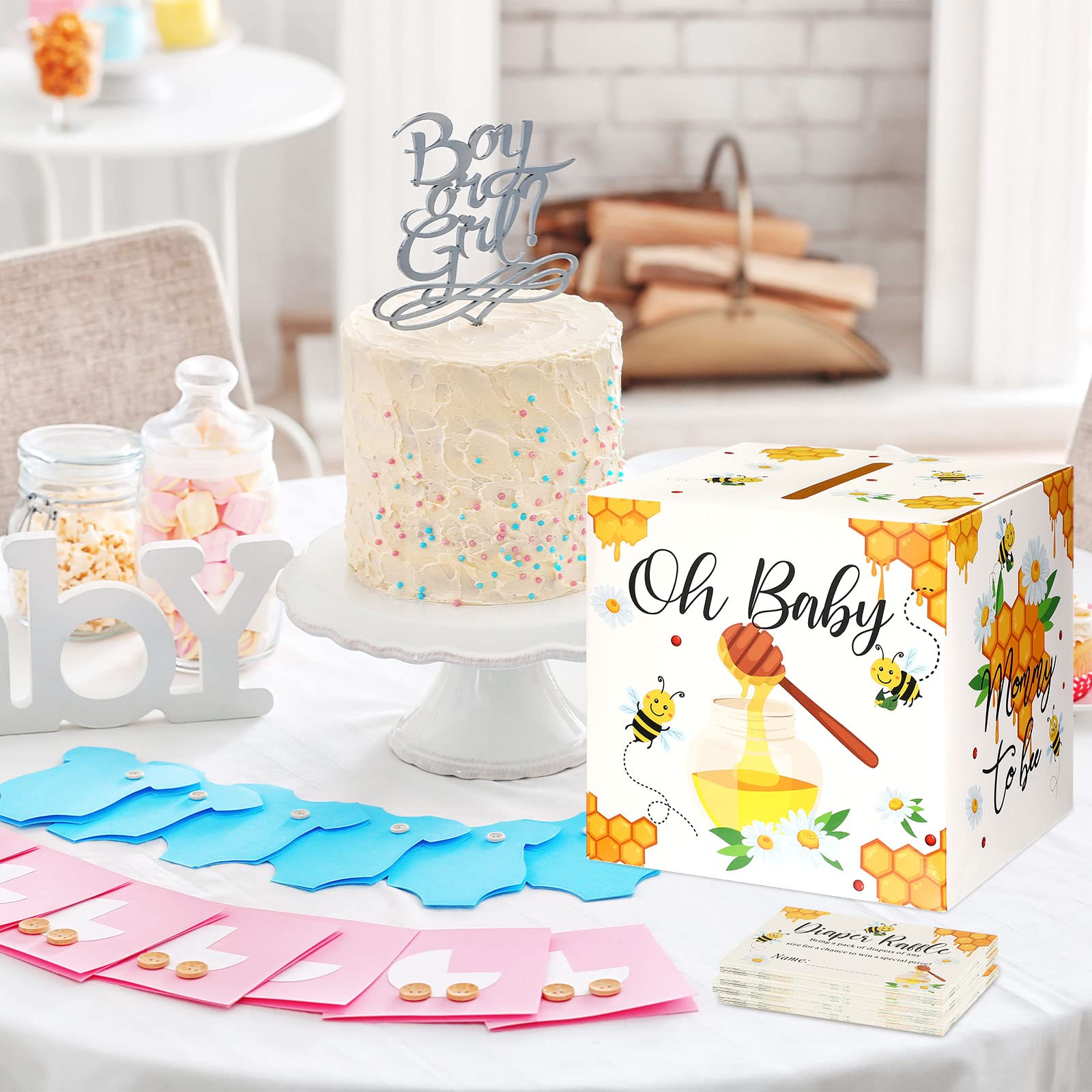 51 Pcs Bee Diaper Raffle Card Box Set Baby Shower Holder Box with 50 Pcs Bee Baby Shower Advice Card for Baby Shower Game Gender Reveal Party Decoration Mommy to Bee Dady to Bee Party Suppires