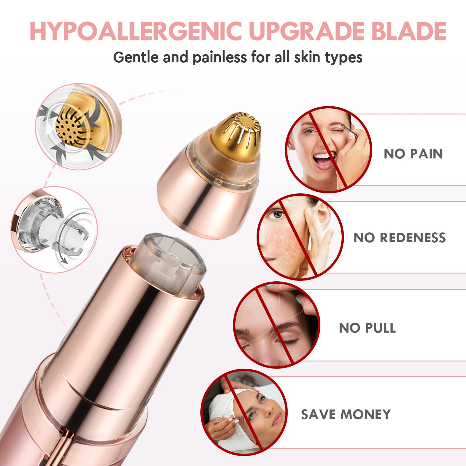 Gurelax Women's Electric Eyebrow Trimmer with Replacement Blades, Precision LED Light, Safe and Instant Painless Hair Remover