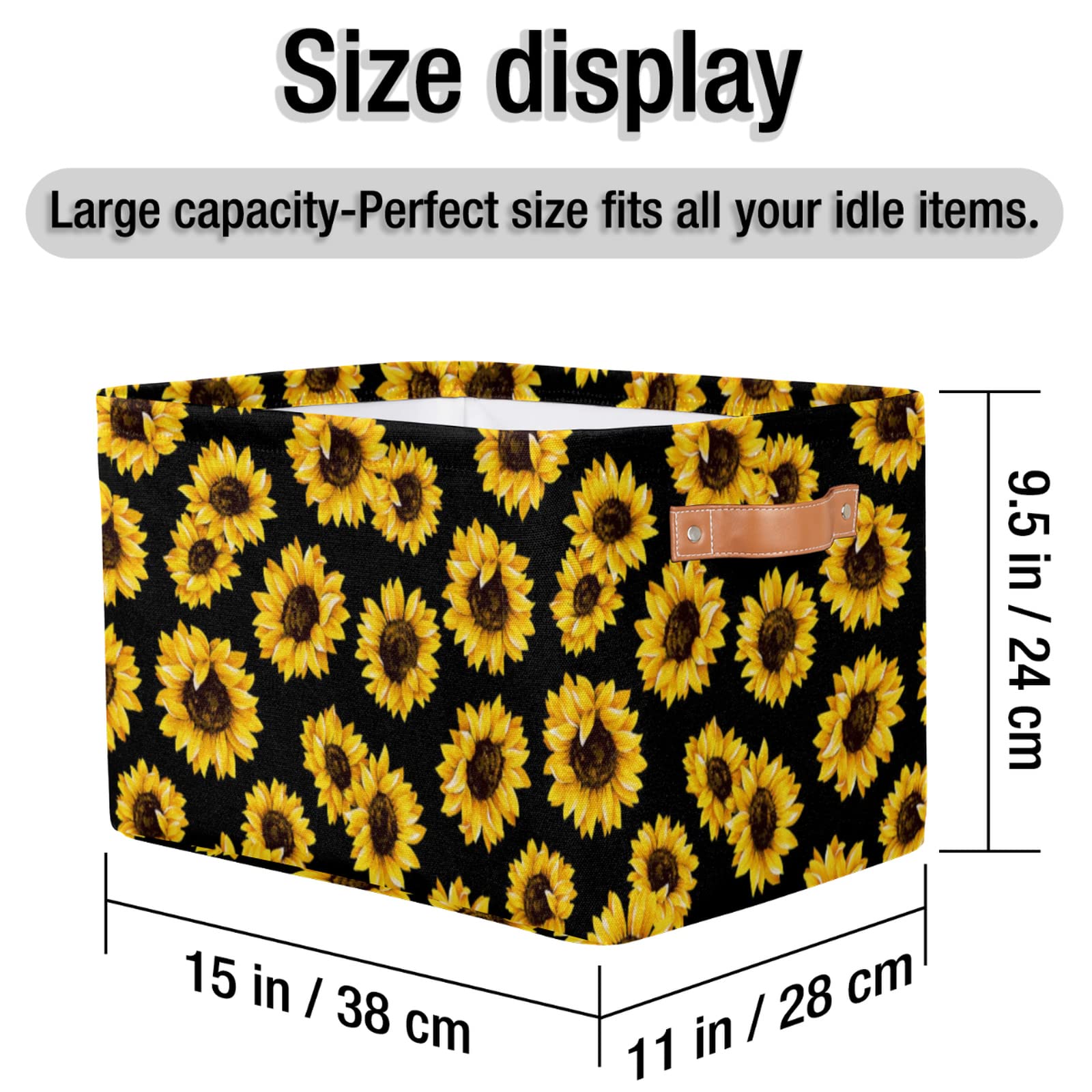 AUUXVA Sunflower Storage Baskets Cube Storage Boxes Bins Collapsible Laundry Baskets for Nursery Shelf Bedroom Bathroom Toy Organizer 1PC