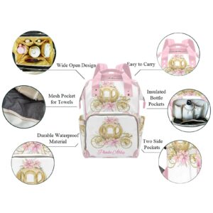 Pink Gold Car Floral Personalized Diaper Backpack with Name,Custom Travel DayPack for Nappy Mommy Nursing Baby Bag One Size