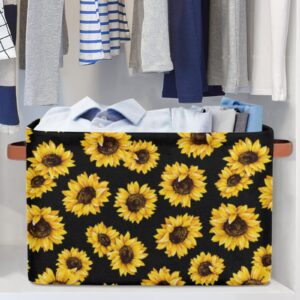 AUUXVA Sunflower Storage Baskets Cube Storage Boxes Bins Collapsible Laundry Baskets for Nursery Shelf Bedroom Bathroom Toy Organizer 1PC