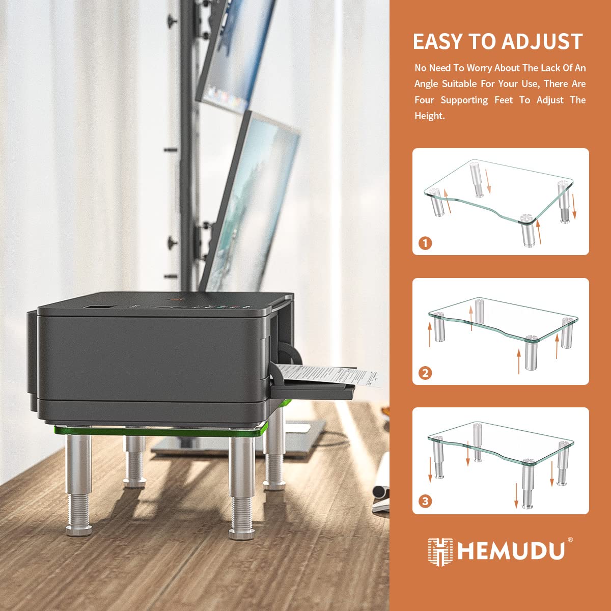 Dual Monitor Stand - Vertical Stack Screen Free-Standing Monitor Riser Fits Two 13 to 34 Inch Screen & Clear Tempered Glass Computer Monitor Riser with Height Adjustable Multi Media Desktop Stand